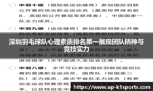 深圳羽毛球队心理素质排名第一展现团队精神与竞技实力